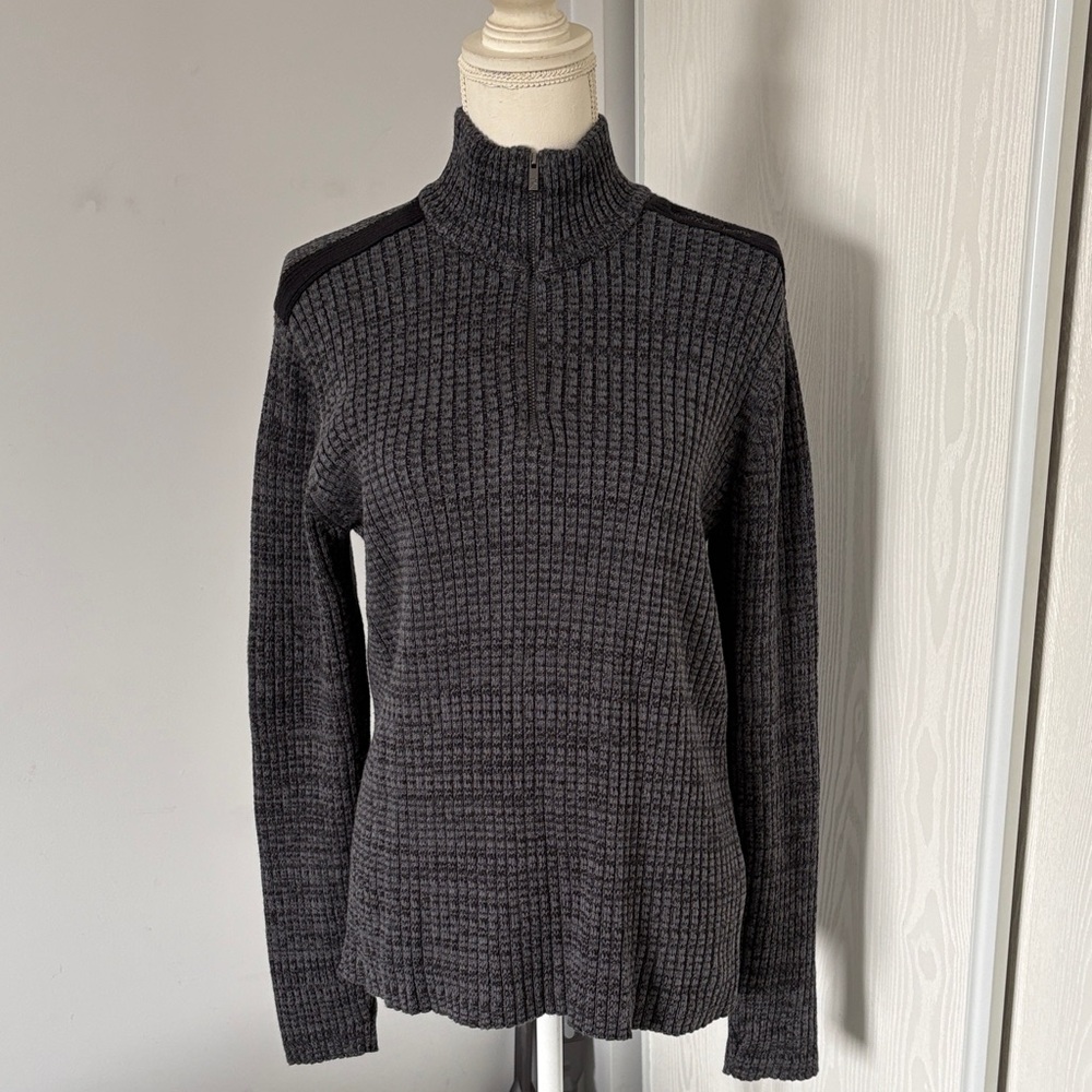 Charcoal Quarter-Zip Ribbed Women’s Sweater